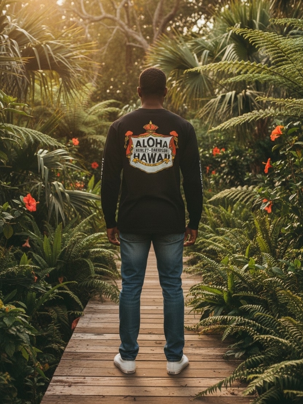 Harley-Davidson Black Long-Sleeve Aloha Hawaii Graphic Tee